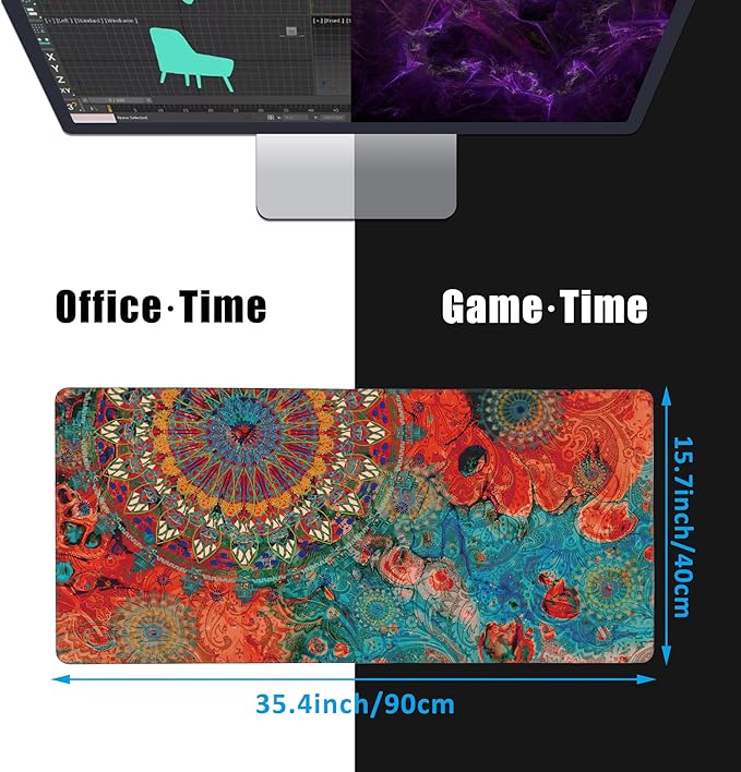 Vintage Art Mandala Large Gaming Mouse Pad,Waterproof Desk Mat for Desktop,Non-Slip Rubber Base Mousepad with Stitched Edges for Laptop Office and Home 35.4X15.7 Inch