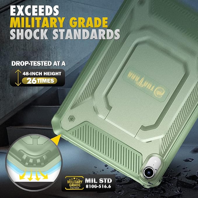 Fintie Case for iPad Mini 7 (A17 Pro, 7th Generation) 2024 / iPad Mini 6 (6th Gen) 8.3 Inch, [Tuatara Magic Ring] 360 Degree Rotating Shockproof Rugged Cover with Screen Protector, Green