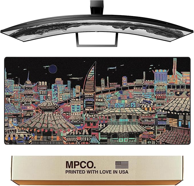 MPCO. Original Large Gaming Desk Mat – 36" x 17" Duraglyde Masterpiece Ichiba-Night Full Desk Mouse Pad for Smooth Precision – Non-Slip, Washable Extra-Large PC Mouse Pad for Gaming Sessions