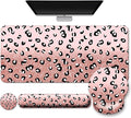 Mouse Pad + Desk Mat + Keyboard Wrist Rest + Coaster 4 in 1 Set, Cute Ergonomic Large Gaming Mousepad with Wrist Rest Support Desk Pad for Computer Laptop Office Home Decor-Glittery Leopards