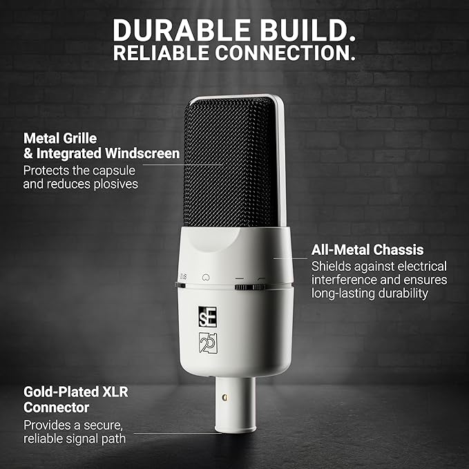 SE ELECTRONICS X1 A 2C Large Diaphragm Condenser Microphone with 100 Hz Filter & -20 dB Pad - XLR Condenser Mic for Singing & Instruments - Professional Studio Microphone for Recording (White)