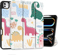 MEEgoodo Case for M5 iPad Pro 11 inch 2025/M4 iPad Pro 11 inch Case 2024, Tablet Cover with Trifold Stand & Pencil Holder & Auto Wake/Sleep & Soft TPU Back Cover, Cute Dinosaurs