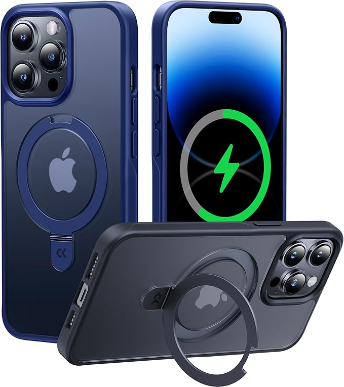 CASEKOO Designed Case for 14 Pro Max with Magnetic Invisible Stand [Military Drop Protection] [Compatible with MagSafe] Shockproof Slim Translucent Matte Promax Case 6.7 Inch, Blue