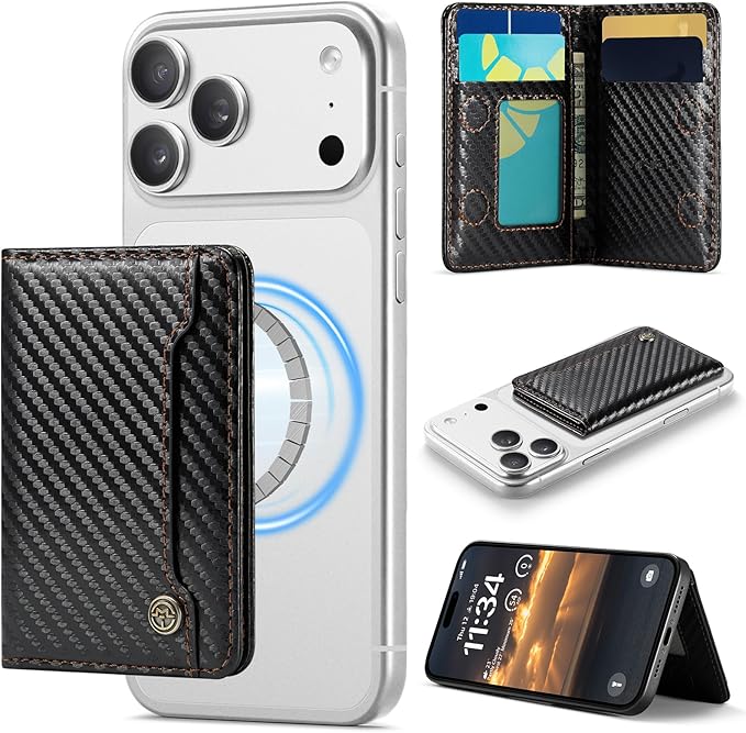 Vinich for Magsafe Wallet Magnetic RFID Blocking Card Holder Compatible with MagSafe Phones and Cases, Strong Magnet Minimalist Phone Wallet for iPhone 17/16/15/14/13/12/Pro/Max/Plus/Air, Carbon Black