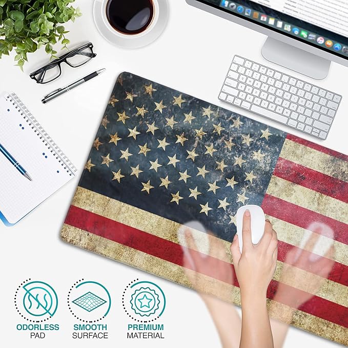 Retro Flag of United States Large Mouse Pad Extended Gaming Mouse Pad Waterproof Desk Mat with Stitched Edge,Non Slip Base Keyboard Mouse pad for Home Office 35.4" X 15.7"