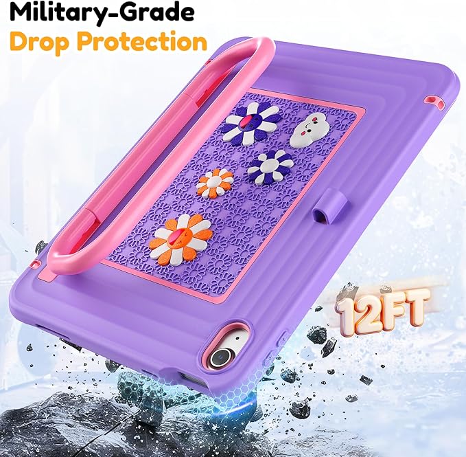 KAIJIAbox Kids Case for iPad A16 11th Generation 11 inch 2025/10th Generation 10.9” 2022- Military-Grade Rugged Drop Protection with Metal Handle/Stand, Screen Protector,Shoulder Strap-Purple