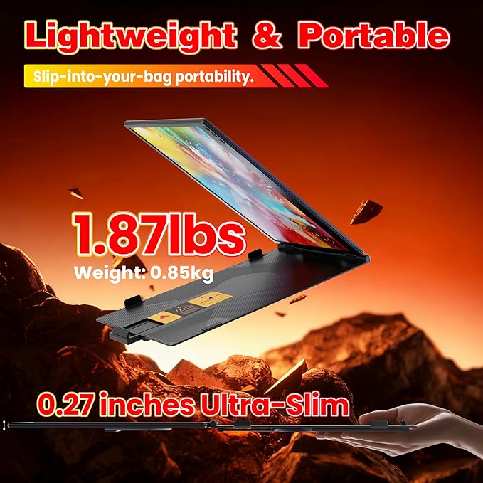 Laptop Screen Extender 0.27" Ultra-Thin, 14" FHD 1080P IPS Dual Portable Monitor, USB-C/HDMI Plug & Play Travel screen extender for 13-17" Laptops, Compatible with Window/Mac/Chrome/Switch/Android