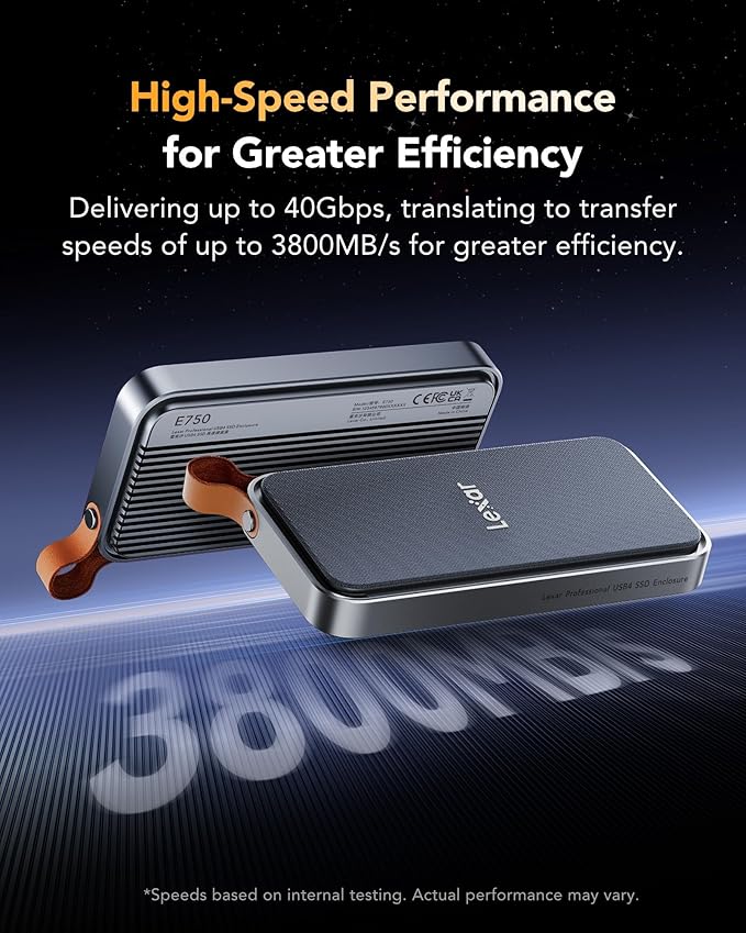 Lexar E750 40Gbps M.2 NVMe SSD Enclosure, Tool Free Installation Compatible with Thunderbolt 4/3/USB4/3.2/3.1/3.0/2.0, Expand MacBook and Mac mini, Up to 8TB Support M Key 2230/2242/2260/2280 SSD Size