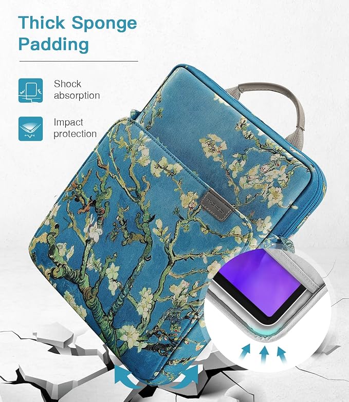 MoKo 13 Inch Tablet Sleeve Bag, Fits with 13 Inch New iPad Pro M5 & Air M4/M3, iPad Pro 12.9 M2&M1,Surface Laptop Go 12.4,Tab S8+/S9+ 12.4,Handle Carrying Case with Shoulder Strap, Apricot Flower