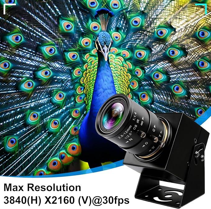 IFWAETR 4K USB Camera 2.8-12mm 4X Optical Manual Lens 2160P OpenCV Webcam Close up Zoom in and Out Video Conference Camera Pug and Play for Jetson Nano Laptop Raspberry Pi and Mac OS