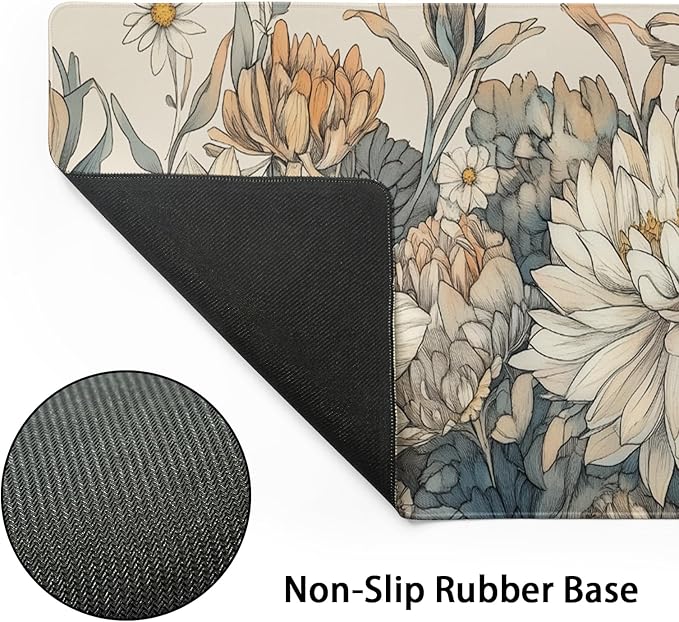 Japanese Minimalist Floral Desk Mat Watercolor Flowers XL Large Extended Gaming Mouse Pad 31.5x11.8 Inch Floral Laptop Computer Keyboard Mouse Mat Non-Silp with Stitched Edges for Home Office Work