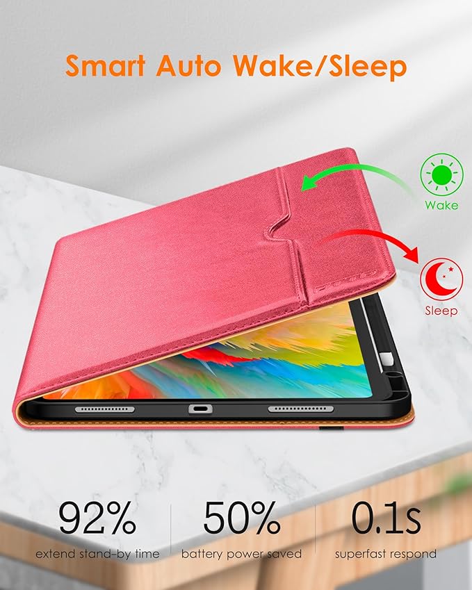 DTTO for iPad Pro 13 inch Case (M5/M4) 2025/2024, Premium Leather Business Folio Stand Cover with Pencil Holder-Auto Wake/Sleep & Multiple Viewing Angles, Built in Hand Strap & Pocket, Watermelon red