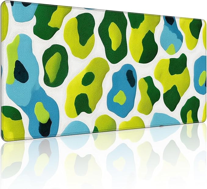 35.4 x 15.7 in, XXL Large Mouse Pad for Desk, Extended Keyboard Mouse Mat for Computer Office, Big Mouse pad with Stitched Edges, Gaming Pc-Abstract Leopard Print Green and Blue