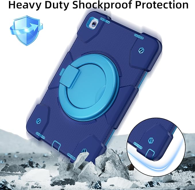 Andnary Case for Samsung Galaxy Tab A9+/A9 Plus Case 11 Inch with Screen Protector/360° Rotating Stand/Pen Holder/Shoulder Strap, Shockproof Cover for Tablet A9+ 5g (Navy+Blue)