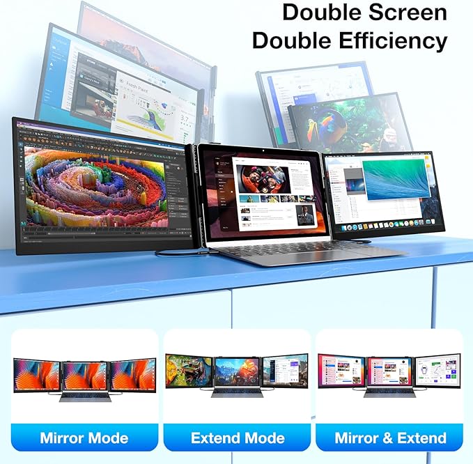 Laptop Screen Extender, Ultra-Thin 15.3" FHD 1200P 16:10 Portable Monitor for Laptop, Lightweight Travel Monitor Extender Plug & Play for 14.2"-17.3" Laptops, Compatible with Wins/Mac/Android/Chrome