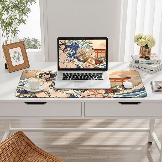 Anime Girl Japanese Large Extended Gaming Mouse Pad Desk Mat Office Desk Accessory for Keyboard and Mouse