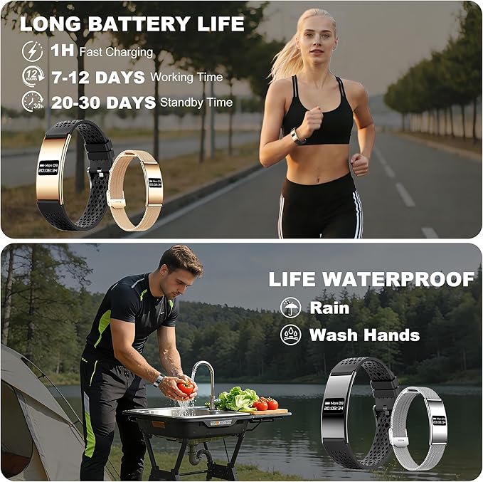 Smart Bracelet for Women Men,Wearable Activity & Fitness Tracker,All-Day Heart Rate/Stress/HRV/Step Monitor,24H Sleep Tracker,Multiple Sport Modes Smart Wristband with 2 Bands, Free APP