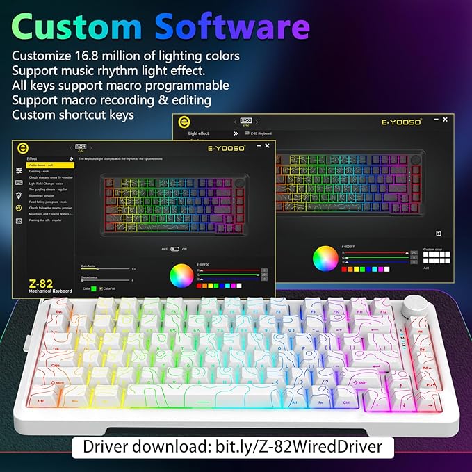 E-YOOSO Wired Creamy Mechanical Keyboard, RGB Backlit, Hot Swappable Pre-lubed Linear Switches, Gasket Structure, Knob Control, 75% Portable Compact Custom Gaming Keyboard, White