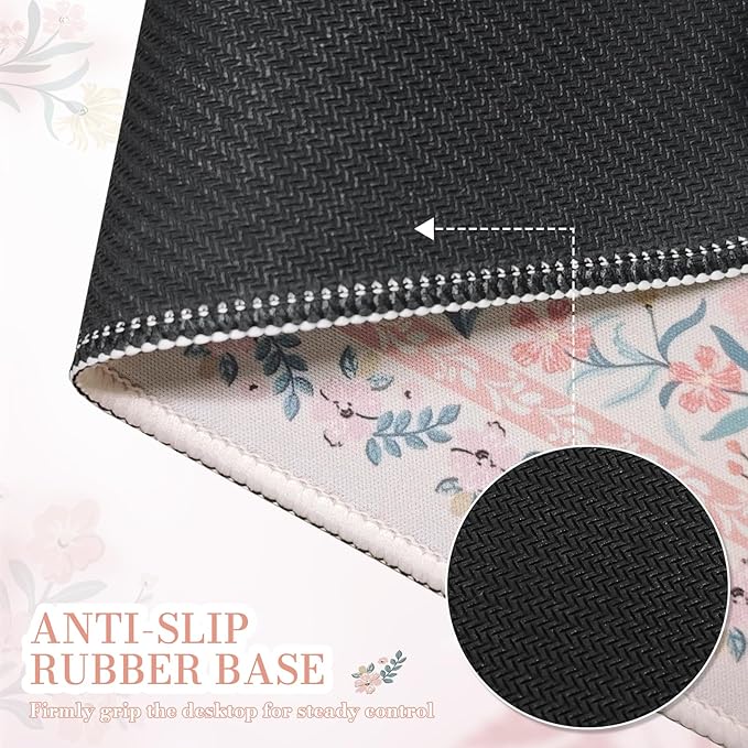 iCasso Aesthetic Small Floral Mouse Pad, Pink Mini Portable Travel Mousepad, Anti-Slip and Comfortable Cloth Mouse Mat 7.9"x9.5" with Stitched Edges for Computer, Laptop, Office, Home(Pink Floral)