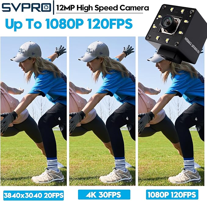 SVPRO 12MP USB Camera with Light, 4K 30fps/1080P 120fps High Speed Lightburn Camera, IMX577 Low Light USB External Computer Webcam with Wide Angle for PC Laptop,Linux,Windows,Android,MacOS