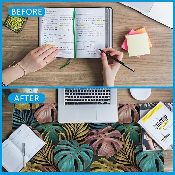 Colorful Tropical Palm Leaves Large Gaming Mouse Pad,Waterproof Desk Mat for Desktop,Non-Slip Rubber Base Mousepad with Stitched Edges for Laptop Office and Home 35.4X15.7 Inch