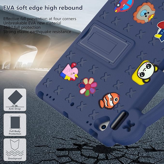 Dteck for iPad 9th/8th/7th Generation 10.2" Kids Case,Cute Panda Shockproof Rugged Lightweight Convertible Handles Stand Pencil Holder Kids Friendly Case for iPad 10.2 inch 2021/2020/2019,Navy Blue