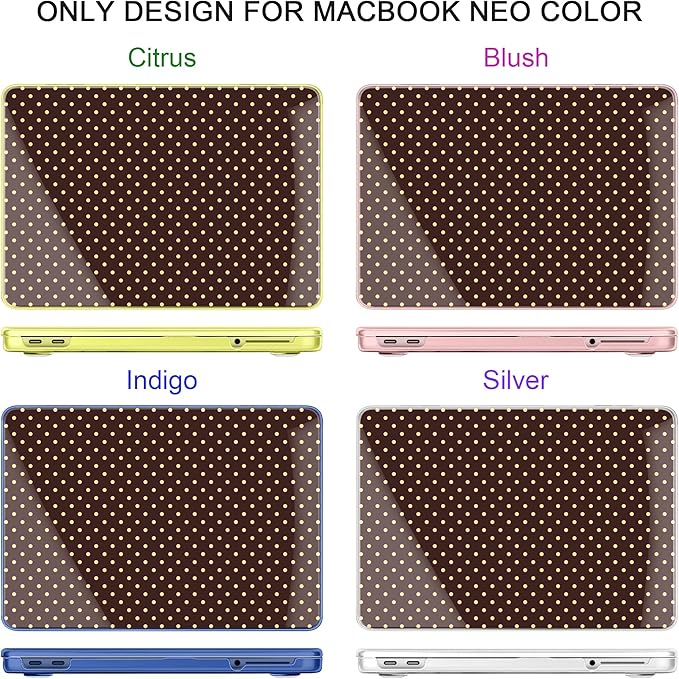DONGKE for MacBook Neo 13 Inch Case 2026 (Model A3404, A18 Pro chip), Stylish Pattern Protective Hard Shell with Screen Protector, Keyboard Cover & USB-C Adapter - Brown Polka Dots