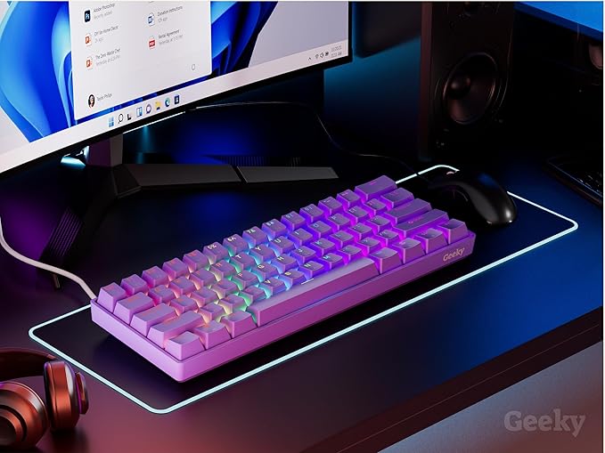 Geeky GK61 SE 60% | Mechanical Gaming Keyboard | 61 Keys Multi Color RGB LED Backlit for PC/Mac Gamer | ANSI US American Layout (Lavender, Mechanical Red)