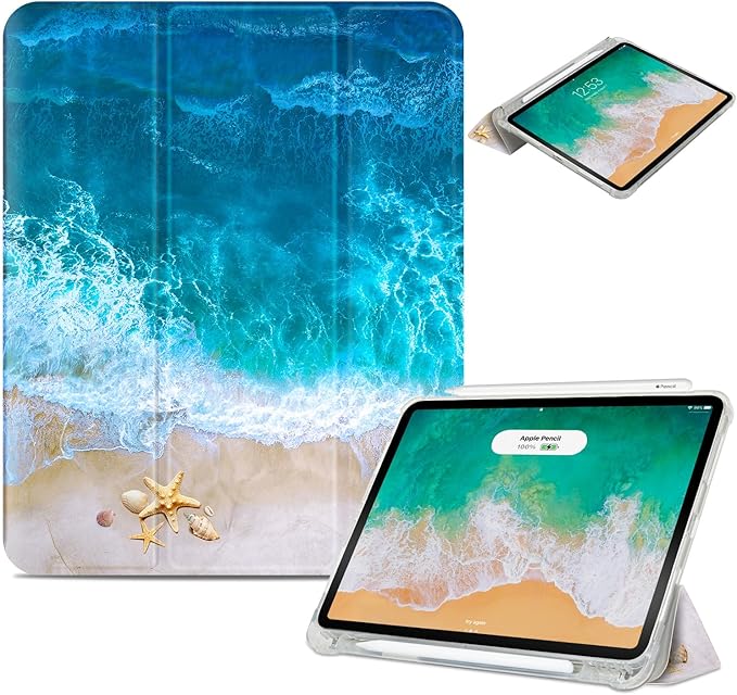 Vimorco for iPad Air 11 Inch Case M4 2026, for iPad Air 5th/4th Gen Cases 10.9-inch, Fit iPad Pro 11 Inch Case 4th/3rd/2nd/1st Generation,Pencil Holder/2 Viewing Stands/Typing Stand/Slim, Beach Ocean