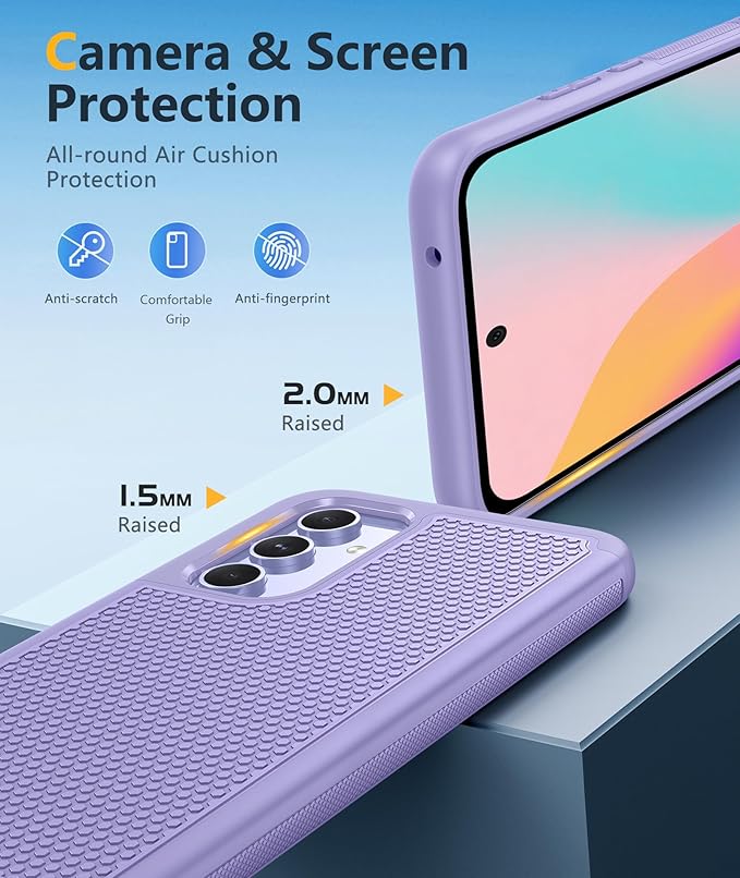 FNTCASE for Galaxy A54-5G Phone Case: Samsung A54 5G Military Grade Drop Protection, 14ft Drop Tested, Screen Protector Included, Anti-Slip Textured, TPU+PC Dual Layer Shockproof Cover (Light Purple)