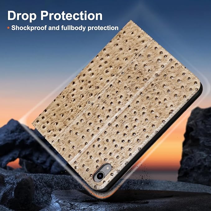 Gexmil Leather Case for iPad mini 7 (A17 Pro) 2024 / iPad mini 6 Generation 2021 8.3 Inch,Premium Cowhide Cover with Adjustable Stand, Auto Wake/Sleep,Khaki