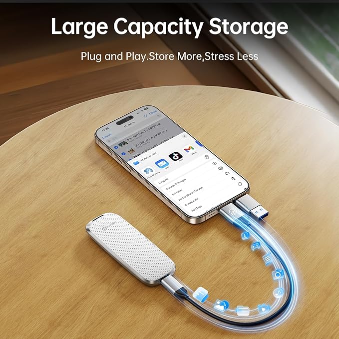 PHIXERO P10PRO External NVMe SSD 512GB, Up to 1050MB/s, USB 3.2 Gen2, Includes 2-in-1 USB C Cable, Portable Hard Drive for iPhone 15/16 PRO/Android/Mac, White