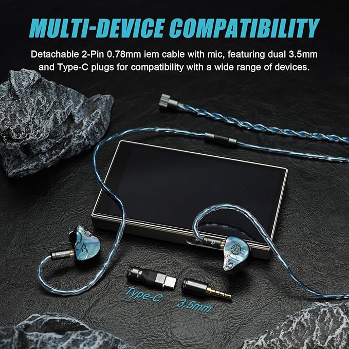 HiFiGo Juzear Defiant Gamefidelity Edition Gaming IEMs with Mic, 1DD+3BA Hybrid Drivers Wired Earbuds, 3.5mm+Type-C for PC/PS5/Switch/Mobile, FPS Footstep Soundstage (Blue)