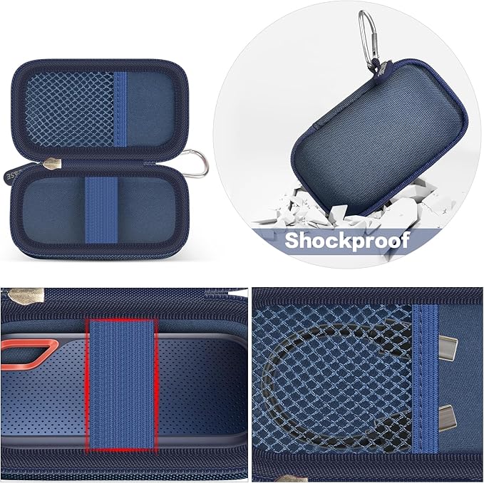 GWCASE Hard Case for SanDisk Extreme Portable SSD 1TB 2TB 4TB 8TB 500GB, External for Solid State Drive Travel Carrying Holder with Mesh Pocket for USB Cables & SD Cards(Bag Only)-Dark Blue