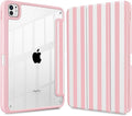 May Chen Case for iPad Pro 11-Inch M5/M4 2025/2024 (6th/5th Generation), [Penceil Holder] Trifold Stand Auto Wake/Sleep Clear TPU Protection Back Cover, Pink Stripes