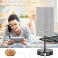 Lakumu Modern Table Lamps Set of 2, Grey Fabric Shade and Black Metal Base for Living Room Bedroom Office Reading Dorm Hotel
