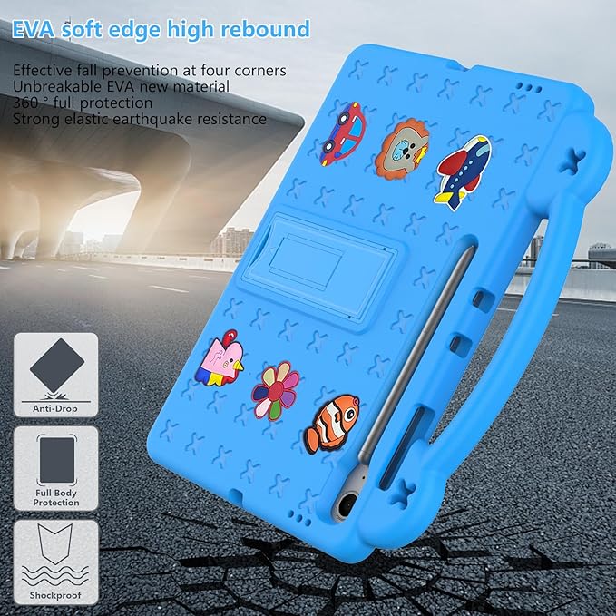 AKABEILA Compatible with Samsung Galaxy Tab A11+ 2025 Tablet Case, Kids Friendly Universal Lightweight Shockproof Protective Case with Shoulder Strap & Stand Handle Sky Blue