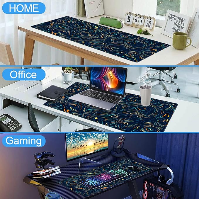 Abstract Starry Sky Swirl Gaming Desk Mat - XXL Large Mouse Pad for Keyboard & Mouse with Stitched Edges, 31.5" x 15.7" Colorful Art