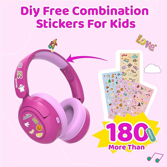 MIDOLA Kids Bluetooth Headphones Active Noise Cancelling Lightweight Wireless Headphone for Kid Volume Limited 85/94dB Foldable Over-Ear Headset with Mic,68 Hours Playtime,for Toddler Child Rose Pink