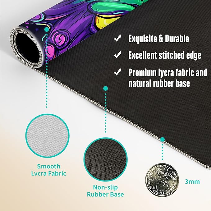 Extended Gaming Mouse Pad, Large Mouse Mat 3 mm Nature Rubber Base Mousepad with Stitched Edges, Non-Slip Desk Mat for Office Home Great Gift 31.5x11.8 Inch (Dark Octopus)