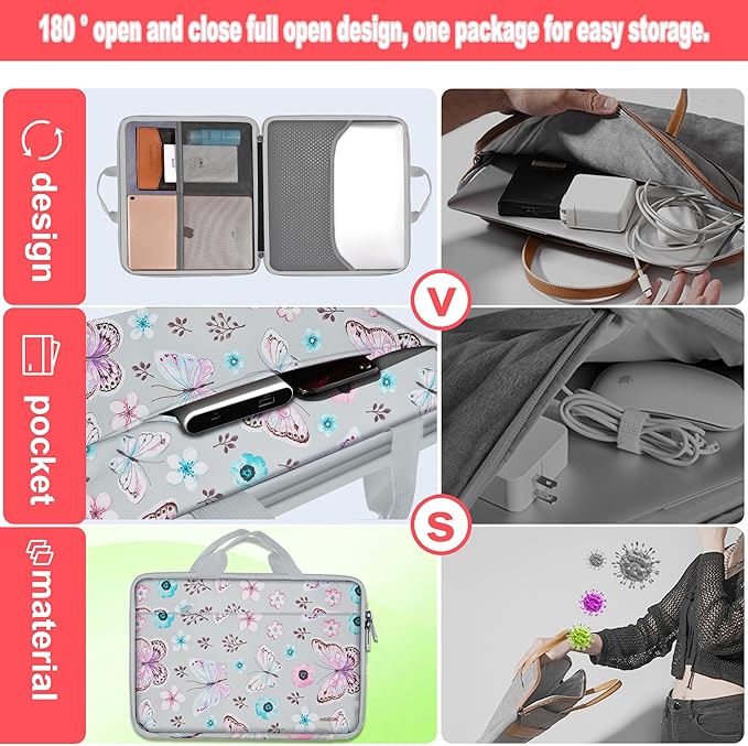 Hseok 13 14 inch Laptop Case Sleeve with Small Case,TSA Computer Handbag Compatible with MacBook Neo/Pro 14 M5/M4/M3/M2/M1,All Models 13.3" MacBook Air/Pro,XPS 13/14,Most 13-14 Notebooks,Butterfly