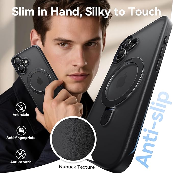 CASEKOO Ultra-Magnetic Stand for iPhone 17 Case [Military Drop Protection] [Compatible with MagSafe] Shockproof Translucent Slim Matte for iPhone 17 Phone Case with Ring Holder 6.3 Inch, Black