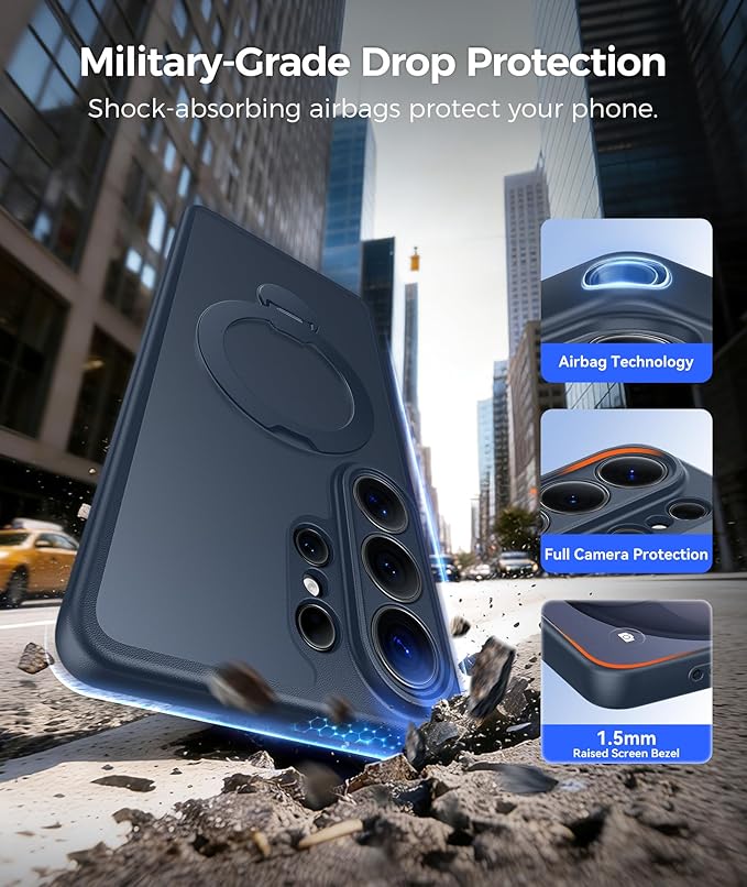 FNTCASE for Samsung Galaxy S26-Ultra Case: [360 Spin Magnetic Stand] [Compatible with Magsafe] [Screen Protector] Translucent Matte Military Grade Shockproof Full Camera Phone Cover - Deep Blue