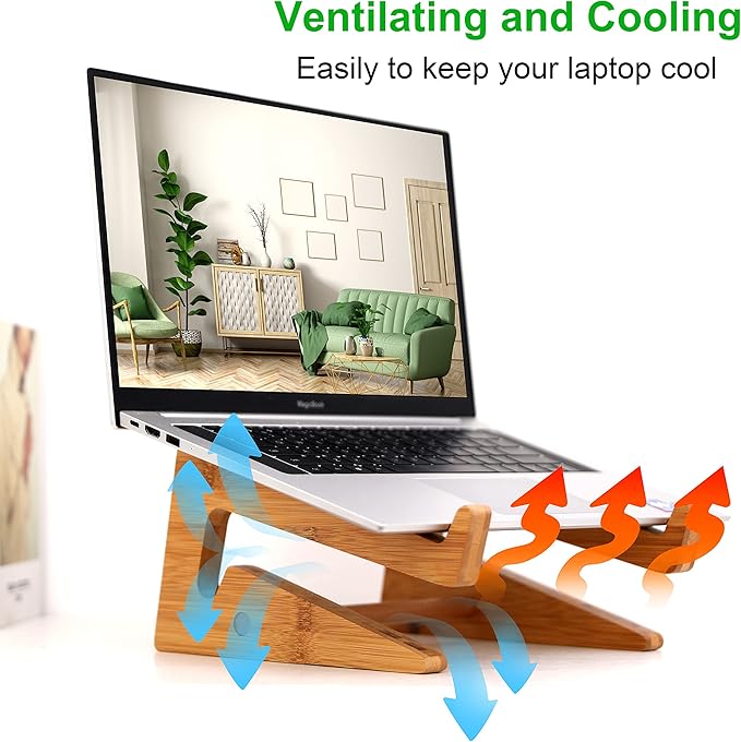 Wooden Vertical Laptop Stand for Desk, Bamboo Laptop Holder Compatible with MacBook Air Pro/Dell XPS/Surface Pro/HP/Pixelbook/Lenovo, More 13-15.6 Inch Laptops