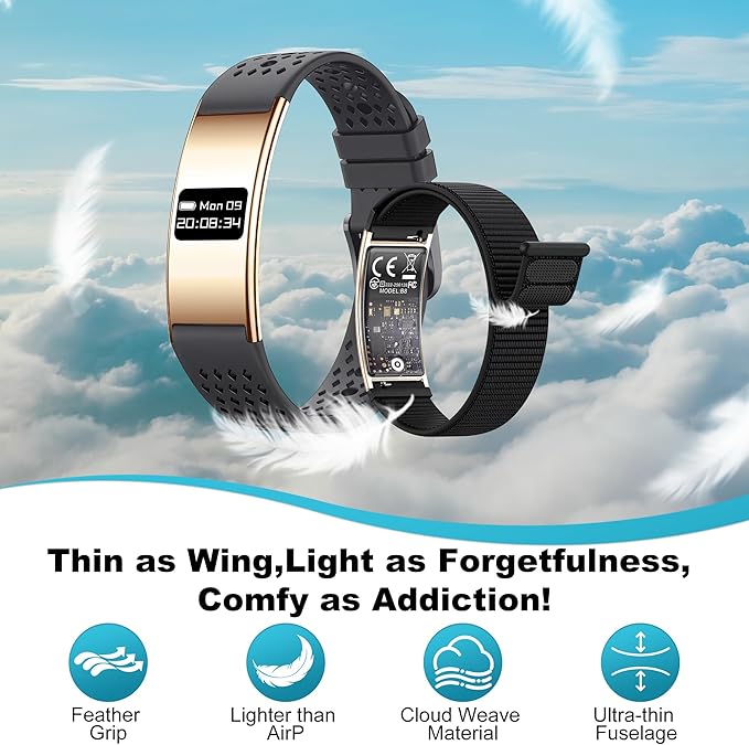 Smart Bracelet for Women Men, Activity & Fitness Trackers/SpO2/Heart Rate/Sleep Stress/1ATM Waterproof,Automatic Monitoring Wearable Fitness Tracker with Free App,2 Bands (Golden)