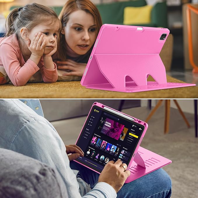 VIKESI Case for iPad Pro 12.9 6th / 5th / 4th / 3rd Generation Case 2022/2021/2020/2018,Multiple Angles Magnetic Stand Cover,Shockproof Soft Back,Pencil Holder,and Auto Sleep/Wake,Rose