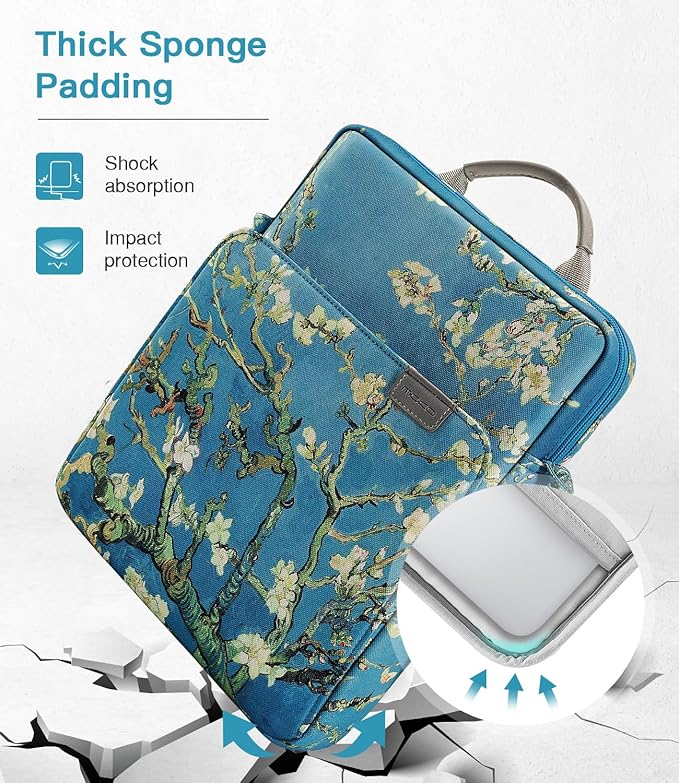 MoKo 15 Inch Laptop Sleeve Bag Fits New Mac Air 15" M5 2026, Mac Pro 14" M5/M5 Pro/M5 Max 2026, Galaxy Tab S9 Utra 14.6" 2023, Handle Carrying Case with Shoulder Strap, Apricot Flower