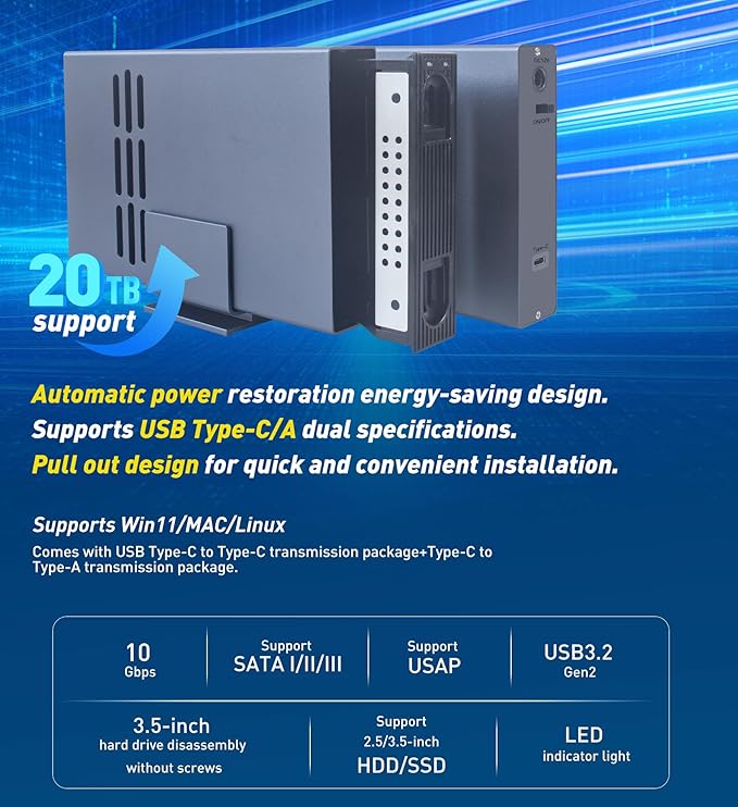 IO CREST 10Gbps Single Bay USB Type-C Enclosure for 2.5" & 3.5" SATA HDD