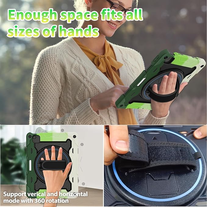 for Air 11 inch Case M3 2025 / M2 2024, Air 7th/6th Generation-with HD Screen Protector, 360 Rotating Kickstand/Hand Strap, Shoulder Strap, Pen Holder, Heavy Duty Military Grade- Kids Friendly