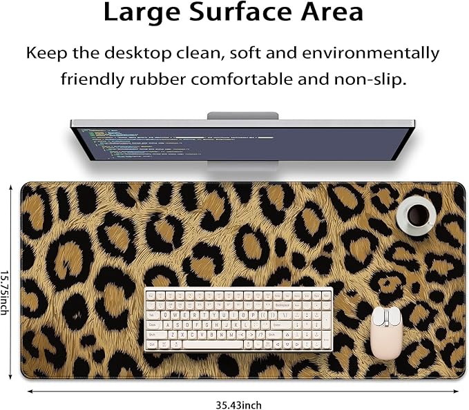 35.4 x 15.7 in, XXL Large Mouse Pad for Desk, Extended Keyboard Mouse Mat for Computer Office, Big Mouse pad with Stitched Edges, Gaming Pc-Leopard Print Classic